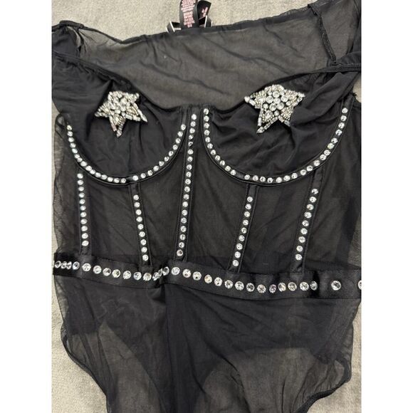 Victoria’s Secret Star Teddy Black Bodysuit Swarovski Rhinestones Medium - Picture 9 of 16